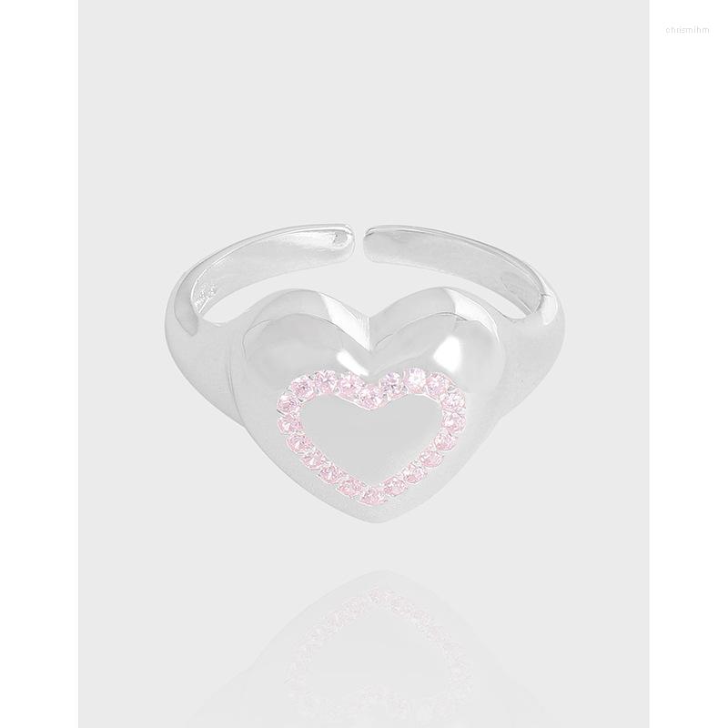 

Cluster Rings Elegant S925 Sterling Silver Jewelry Ring For Female Heart Shape Pink Zircon Gemstones Open Wedding Party Ornanmet