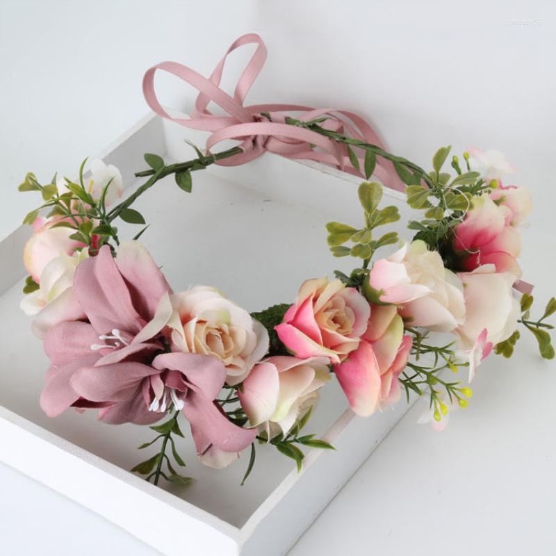 

Headpieces Pink Artifical Rose Head Hair Accessories De Boda Headdress Bride Wedding Tocado Novia