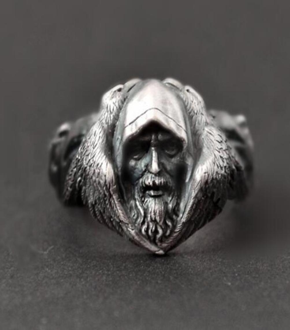 

Norse Mythology Odin Raven Silver Rings Mens Viking Wolf Stainless Steel Ring Scandinavian Amulet Jewelry3679452