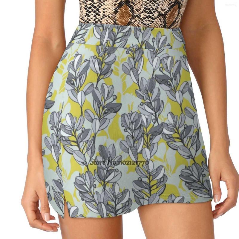 

Skirts Leaf And Berry Sketch Pattern In Mustard Ash Women Sports Lining Skirt Tennis Dance Fitness Short Printed Nature