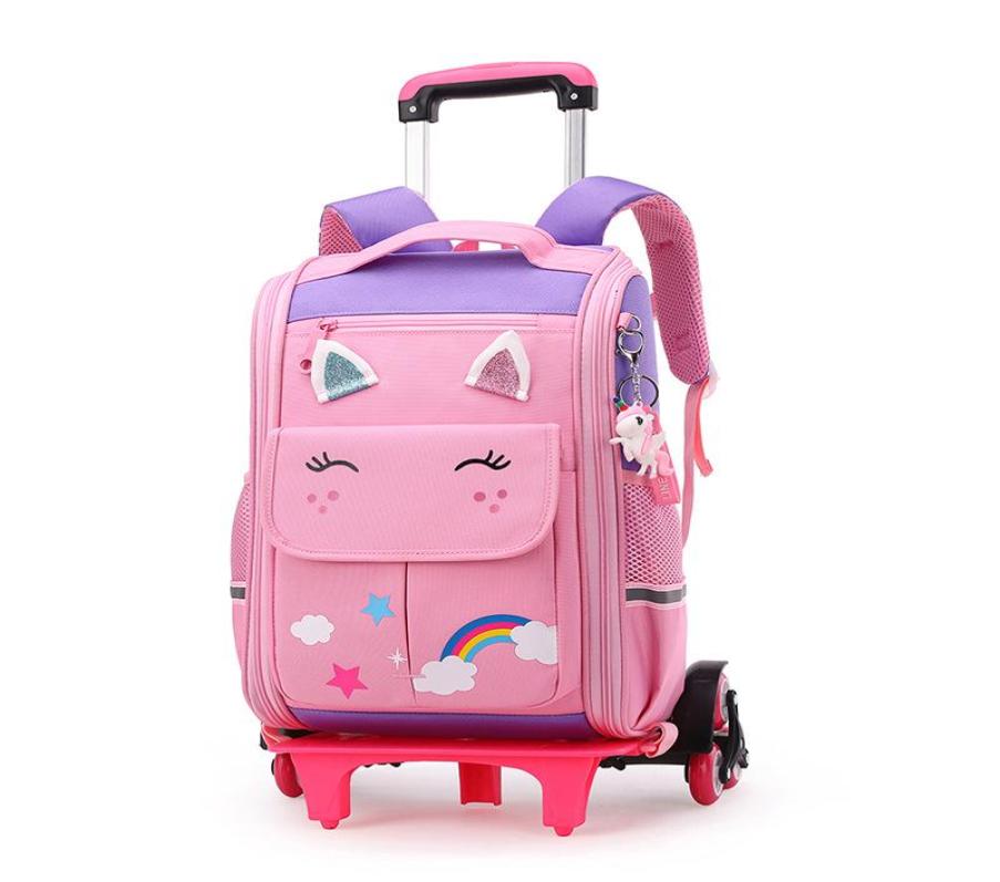 

School Bags Cut Cartoon Rolling Backpack For Kids Waterproof Trolley Bag Wheeled Children Wheels Nylon8862728, Gold