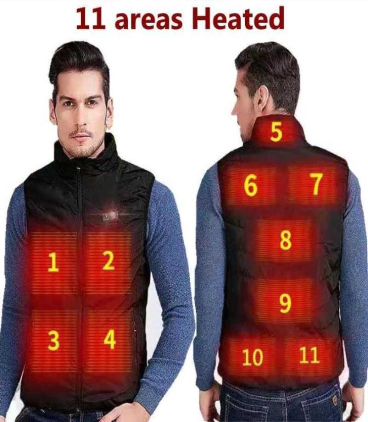 

9 Areas Heated Vest Jacket USB Men Winter Electrical Heated Sleevless Jacket Outdoor Fishing Hunting Vest 2110195566918, Dark grey