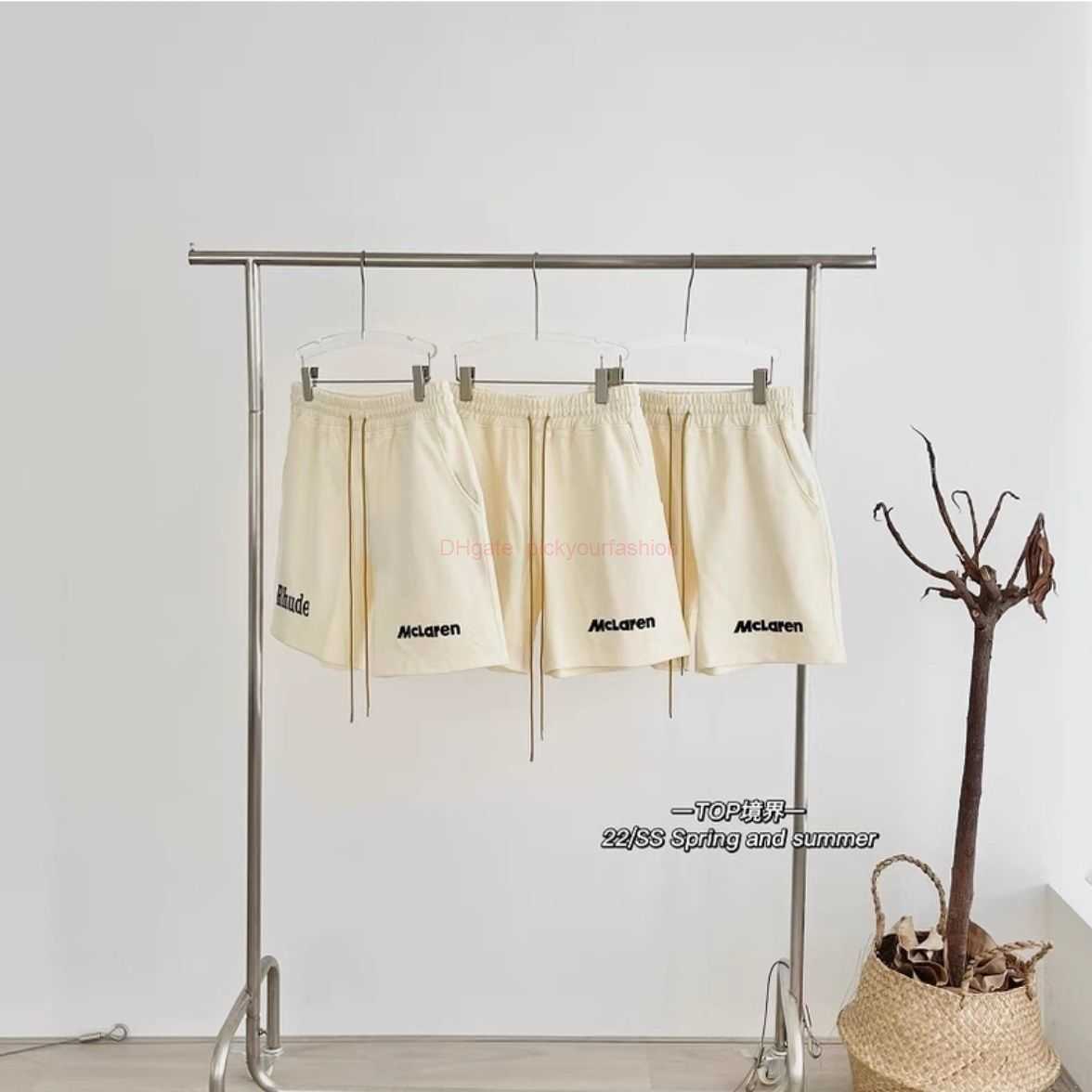 

Designer Short Fashion Casual Clothing Beach shorts Rhude x Mclaren Co Branded Shorts Summer High Street Letter Embroidery Mens Womens Loose Fit Sports Capris Jogge, Apricot