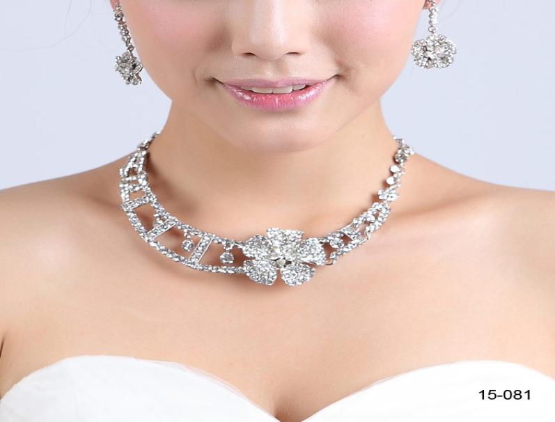 

15081 Bridal Necklace Elegant Silver Plated Rhinestone Earrings Jewelry Set Accessories for Prom Dresses Evening Dress7724781