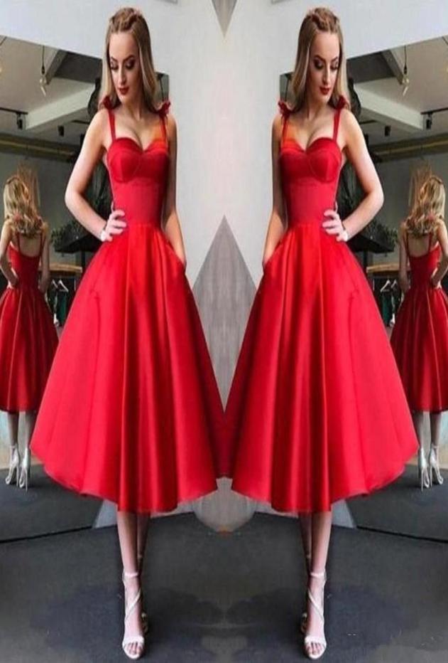 

Modest Knee Length Red Cocktail Dresses Sexy Spaghetti A Line Ruffles Short Homecoming Dresses Prom Gowns With Zipper Back B298499811, Pink