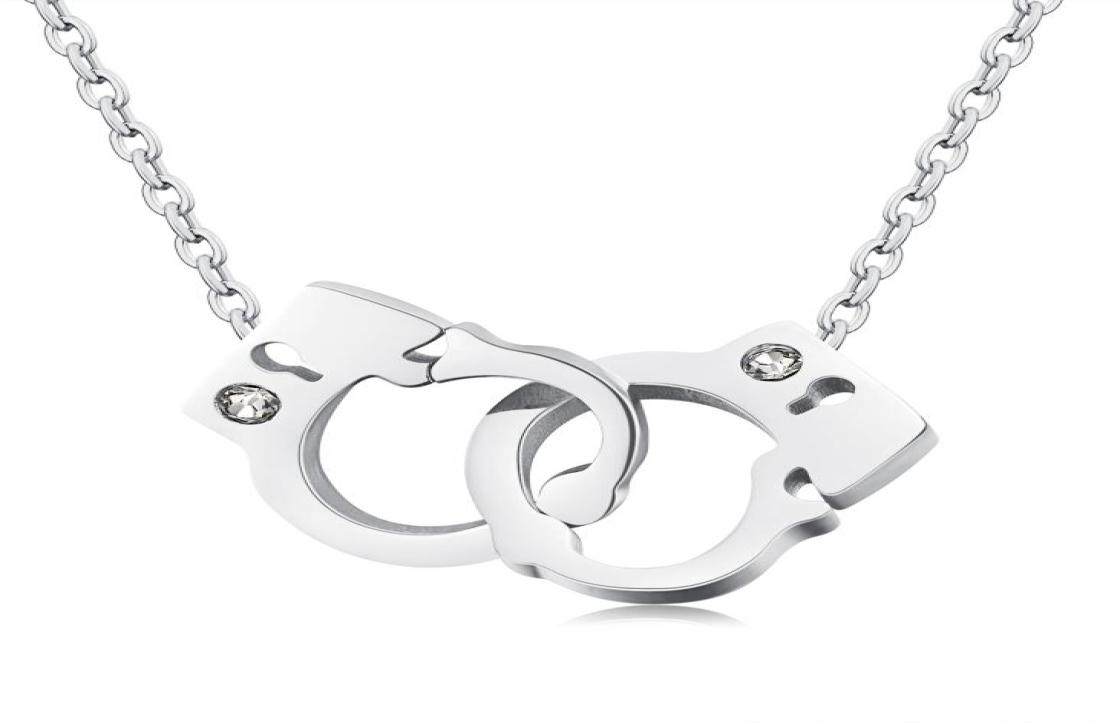 

Stainless Steel Interlocking Handcuff Charm Women Necklace03238279