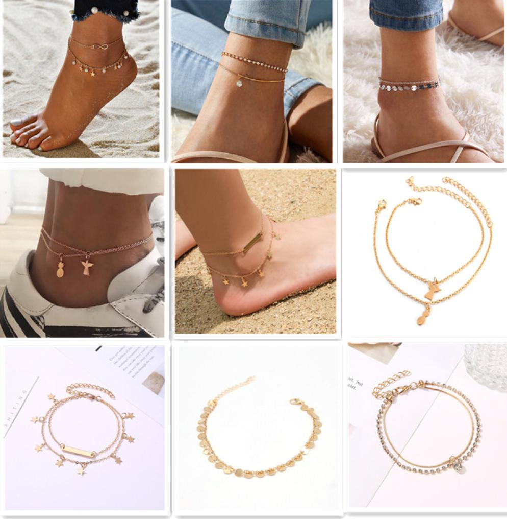 

Doubledeck Anklet Rhinestone Crystal Ankle Charm Bracelet Boho Beach Anklets for Women Sandals Foot Bracelets Female Wedding Jewe2019925
