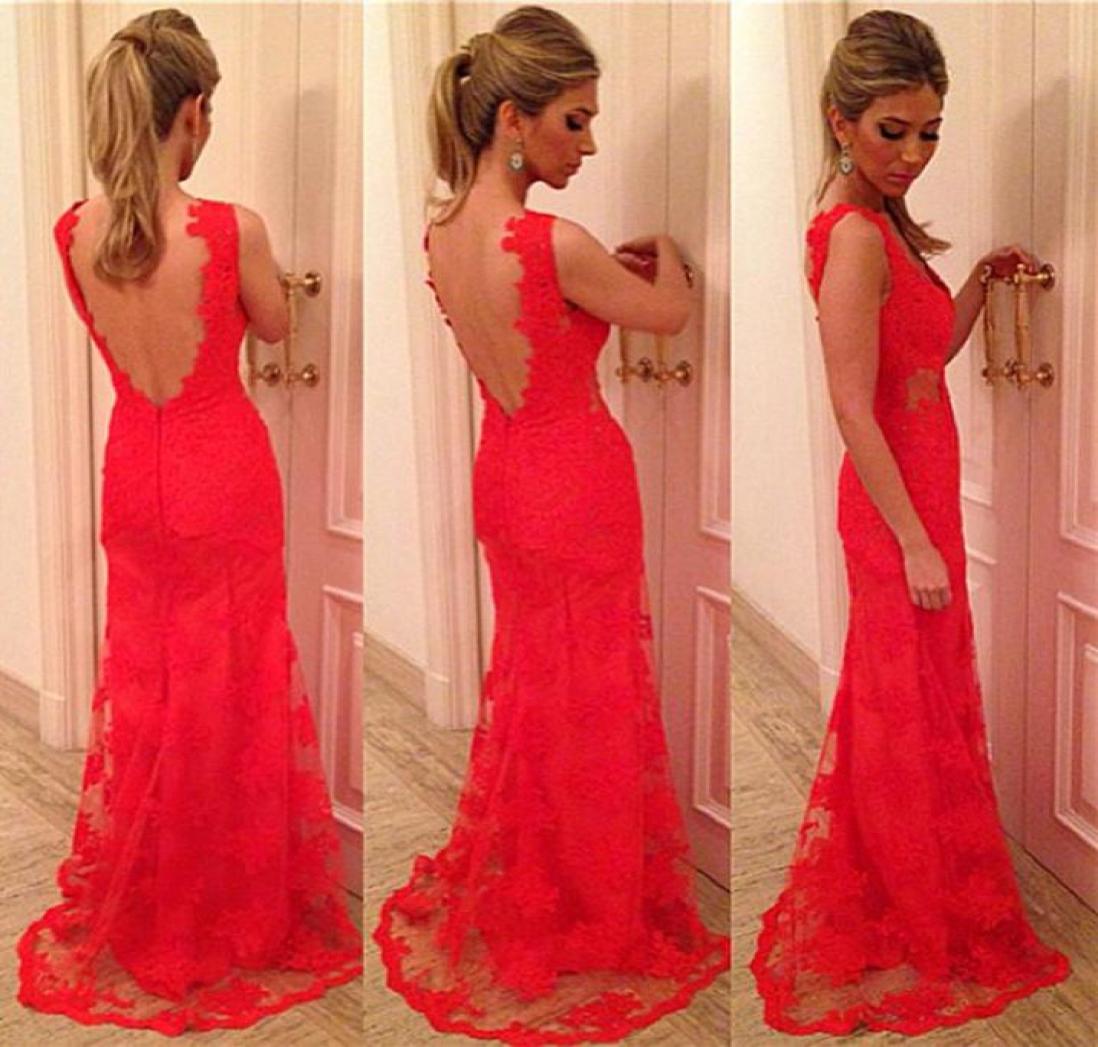 

Real Image Vestidos De Baile Appliques Cut Out Backless Red Lace Prom Dresses 2015 Elie Saab Long Mermaid Evening Gowns 9152676