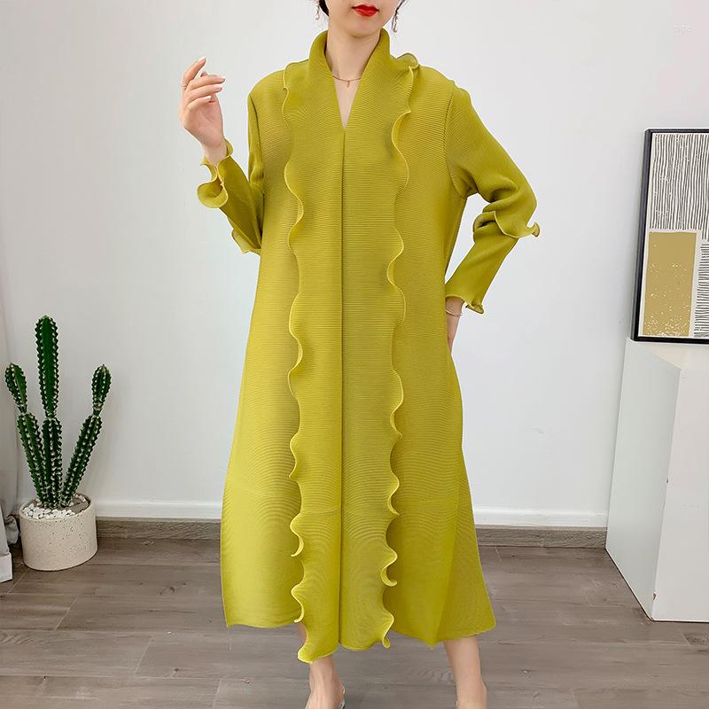 

Casual Dresses YUDX Miyake Pleated Wooden Ear Lace Dress Female 2023 Summer Fashion Large Size Fat Show Thin Long Skirt Temperament, Beige
