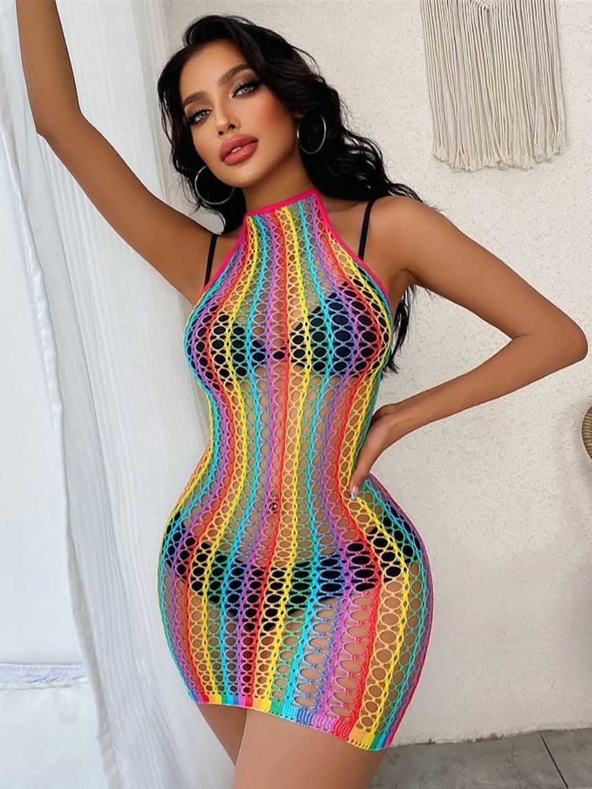 

Ribbon Factory Store Women' close fitting colorful beach underwear be carried on narrow fishing net shaped bag, Ny748 color