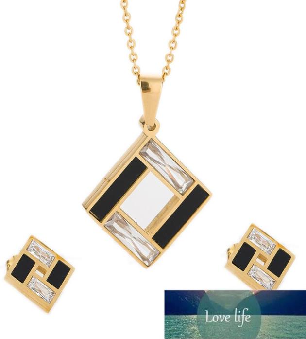 

GoldColor Jewelry Set 316L Stainless Steel Black and Clear Crystal Cross Earring Necklace Wedding Jewelry Women Set Factory 7051919