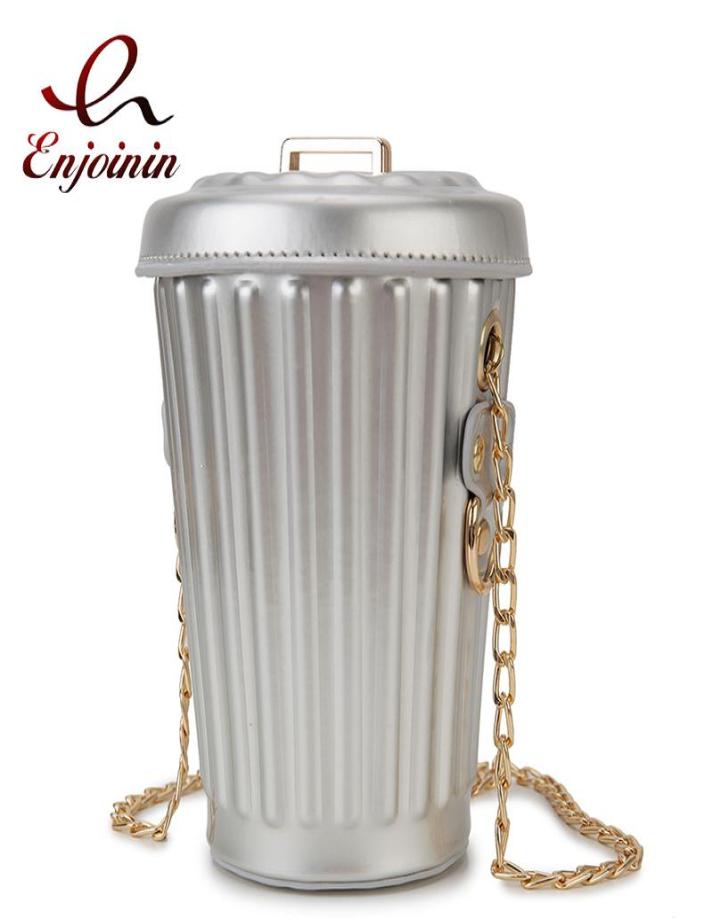 

Evening Bags Fun Trash Can Shaped Chain Shoulder Bag For Women Fashion Design Novelty Handbag Girls Purses Small Crossbody Silver 4725505, Black