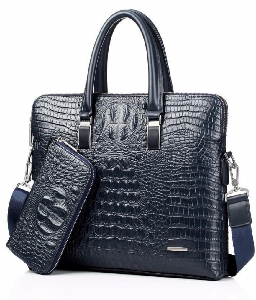 

Briefcases Blue Crocodile Genuine Leather Laptop Male Tophandle Men Messenger Bags Alligator Shoulder Tote Masculina Vintage Brie2184094, Black