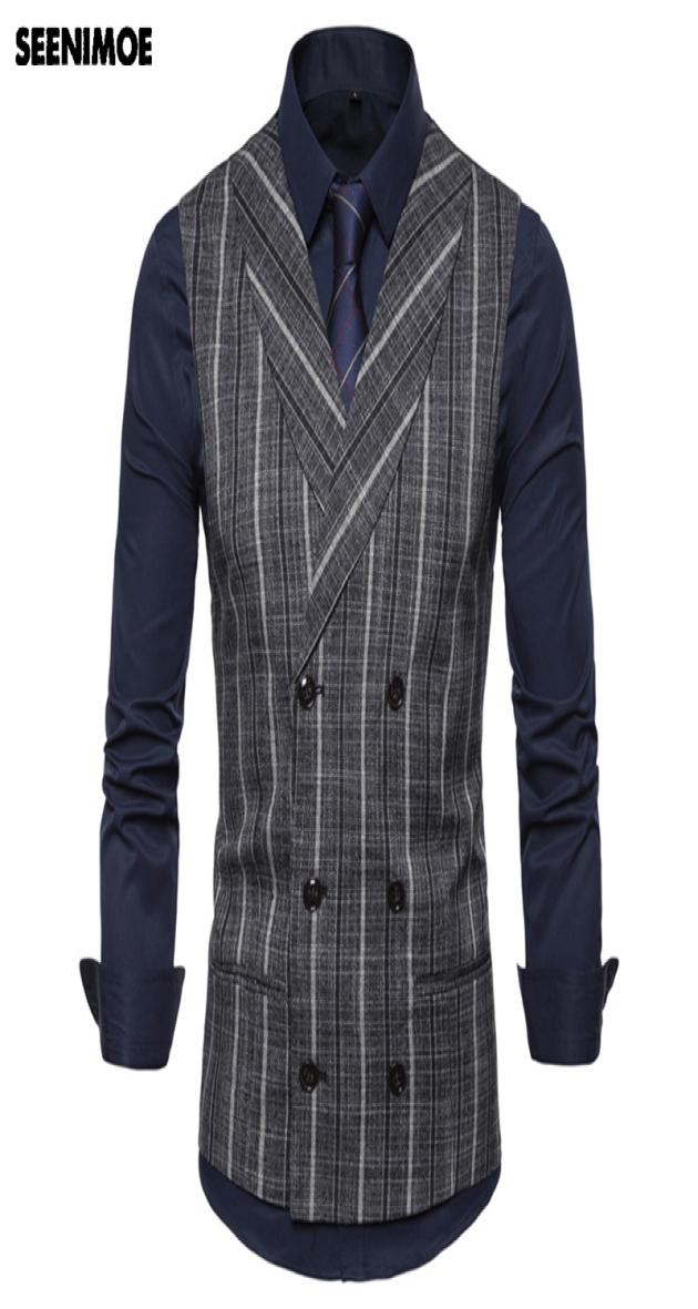 

Seenimoe Mens Striped Plaid Formal Blazer Vests Casual Double Breasted Men Vest suit EU Size SXXL Male Casual Waistcoat 2011057292289, Champagne