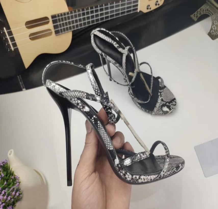 

2020 new top designer shoes classic spring and summer snake pattern sandals open toe buckle sandals luxury leather High Heels Sand6196665, Red