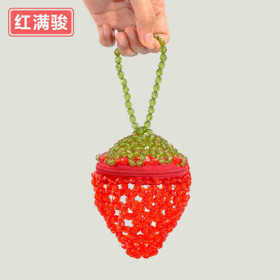 

Summer new niche design cute strawberry women's bag beaded handbag fashion dinner fruit beaded bag 230527, Red10