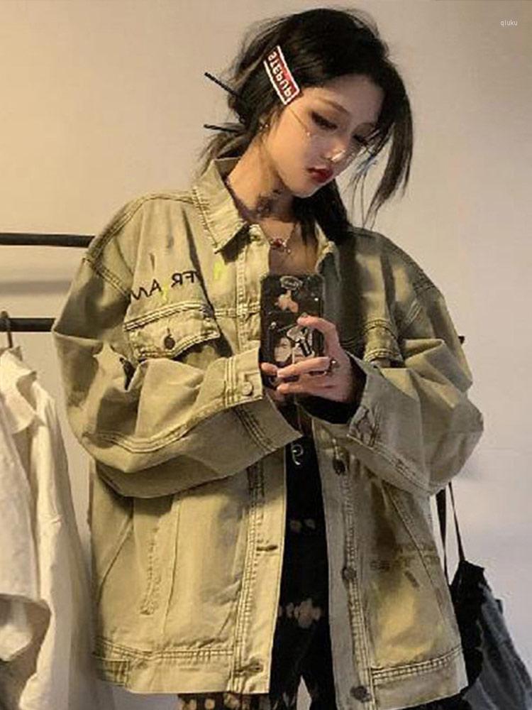 

Women' Jackets Autumn Fashion Oversize Denim Jacket Casual Loose Single-breasted Washed Jean Outwear All-match Y2K High Street Female, As show