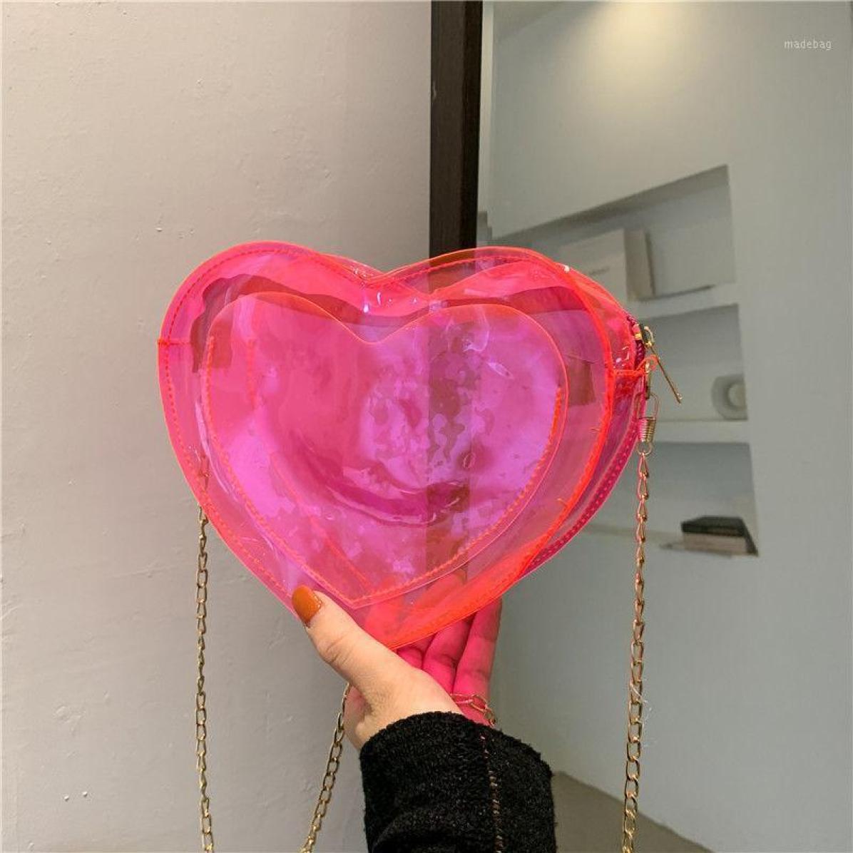 

Evening Bags Women039s Shoulder Crossbody Bag Small Heart Pure Color Transparent Jelly Metal Chain Whole 2021 Fashion Sweet7709296, Black