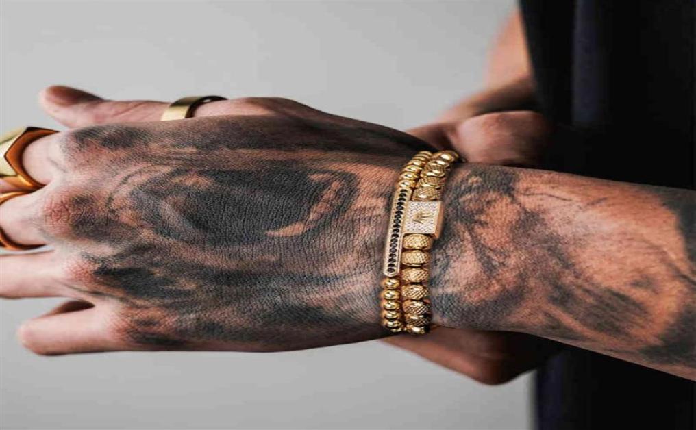 

2pcs set Charm Stainless Steel Beads Gold Set Luxury s For Men Cz Zircon Crown Bracelet294P1156510