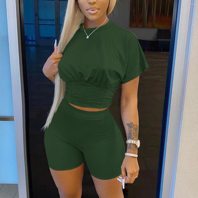 

Women' Tracksuits Solid Color Two Piece Outfits For Women Short Sleeve Crop Top And Bodycon Pants Joggers Clubwear Tracksuit Sweatsuit, Yellow