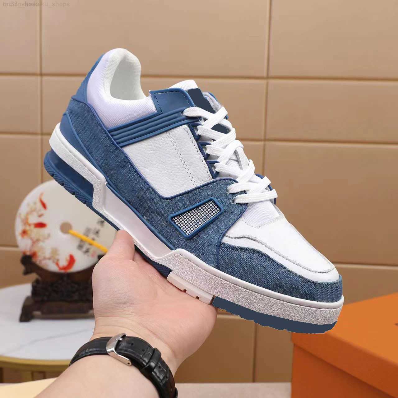 

Calfskin Causal Shoes Cowboy Designer Blue Platform Sole Sneakers Fashion Designers Genuine Leather White Green Red Blue Leather Overlays Platform Low Sneakers, Color 3