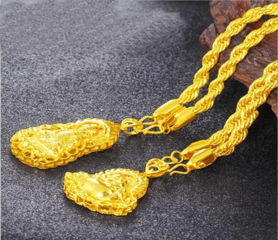 

Hollow Guanyin Golden Buddha 24k gold plated pendant necklaces NJGN084 fashion wedding gift women yellow gold plate pendants neckl8188480