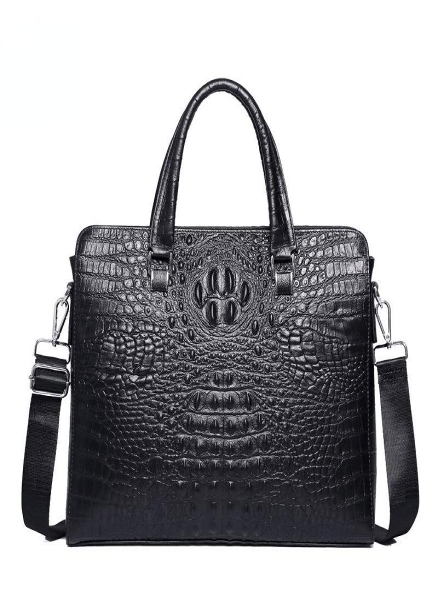 

Briefcases Top Real Leather Alligator Pattern Briefcase Men039s Single Shoulder Bag Highquality Business Laptop 14 Inch Comput6367236, Black