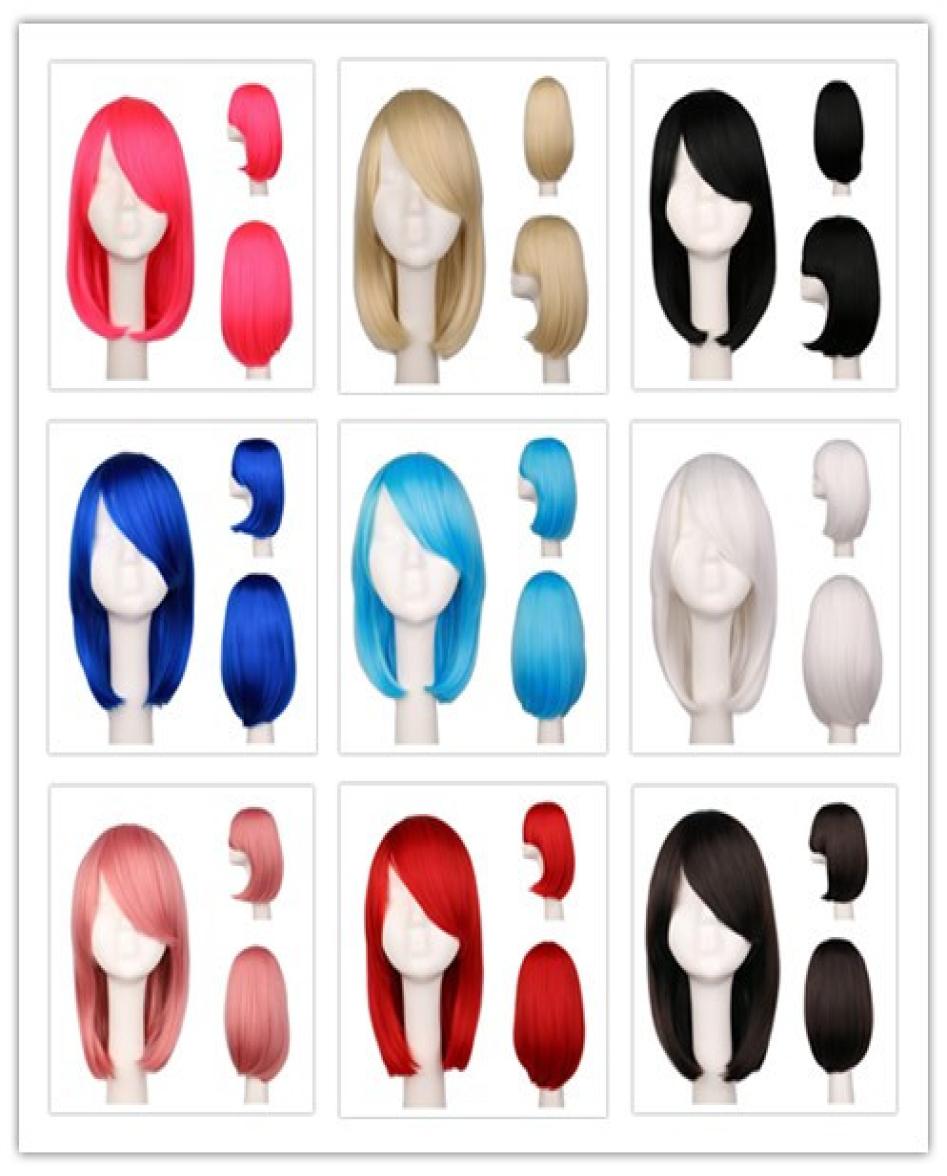 

Women Girls Bob Straight Cosplay Wig Costume Party Black White BLue Red Pink 40 Cm Synthetic Hair Wigs8655420, Ombre color