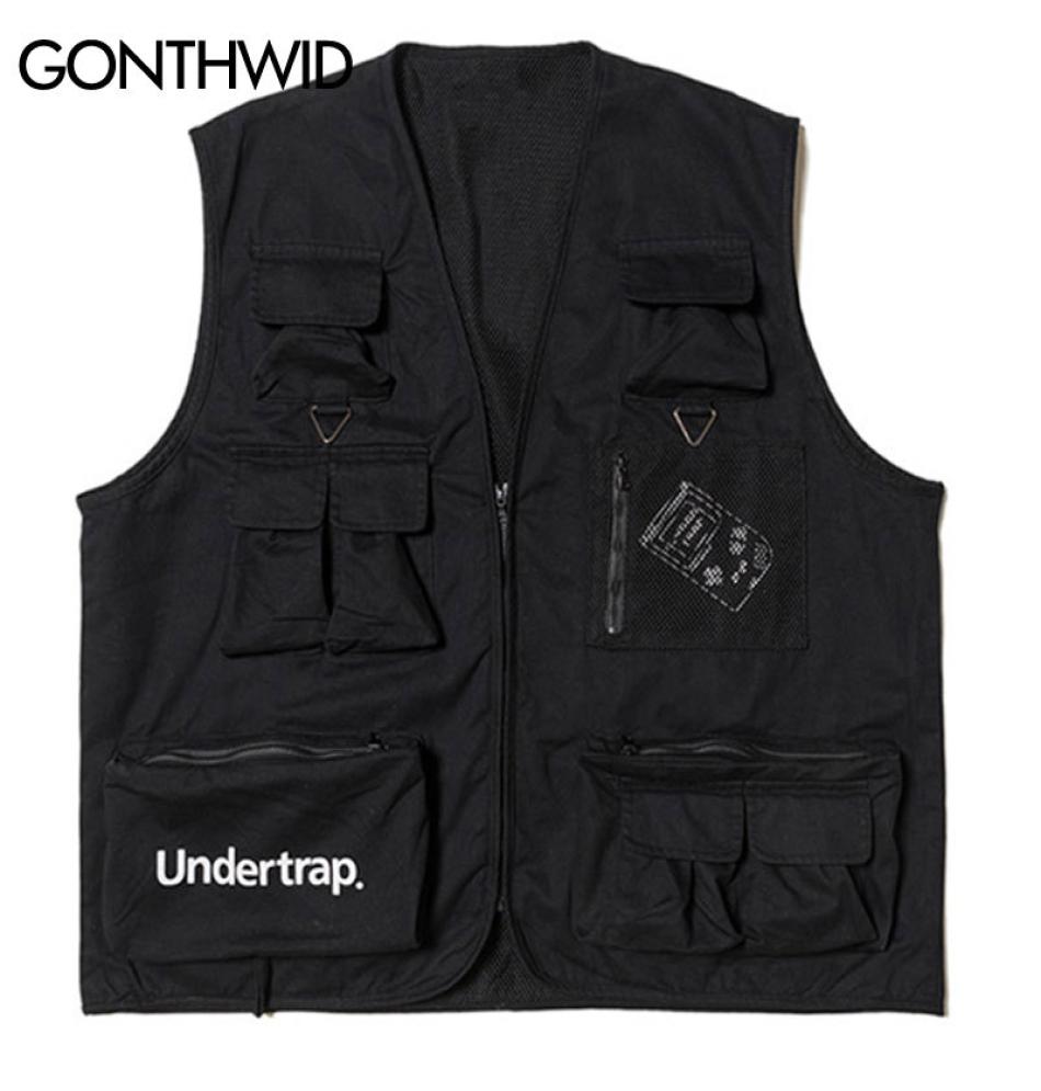 

GONTHWID Utility Multi Zipper Pockets Sleeveless Jackets Tool Waistcoats Tactical Combat Vest Casual Travel Outdoor Jacket Coat LJ1865441, Black