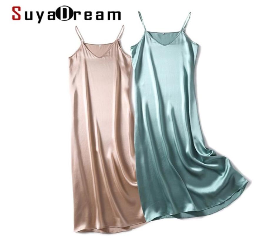 

SuyaDream Woman Maxi Dress 100 Silk Satin Sleeveless Solid Spaghetti Strap Long Dresses Elegant Chic Slip Dress 2103207457887, Army green