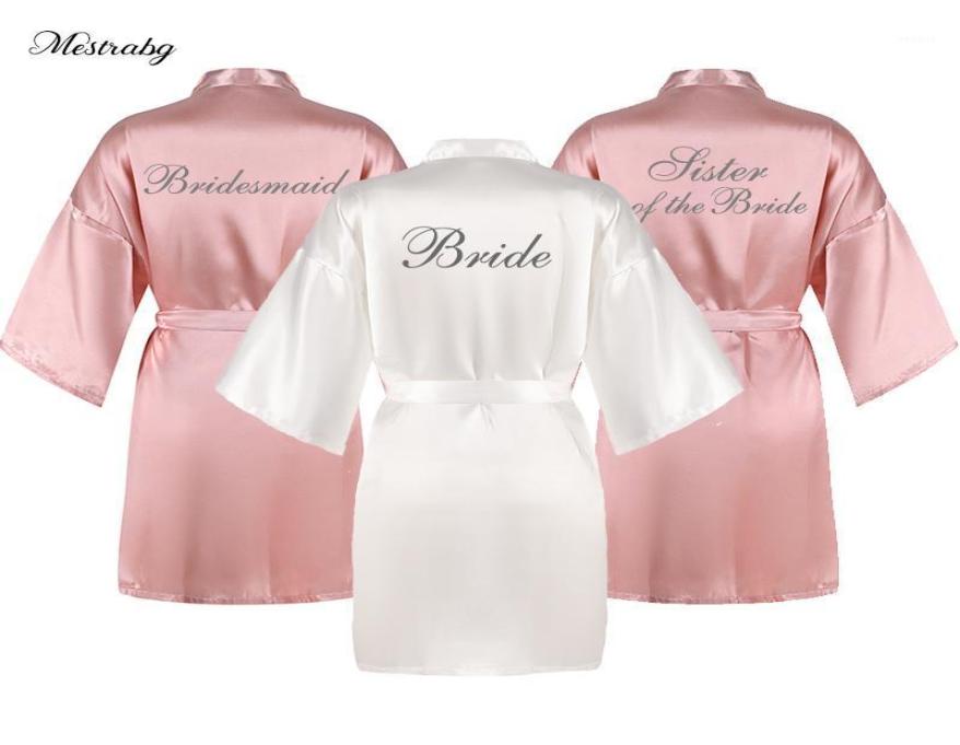 

Women039s Sleepwear Dusty Pink Robes Women Silver Writing Party Bride Dressing Gown Satin Silk Short Wedding Gift Bridesmaid Te4913169, Gray
