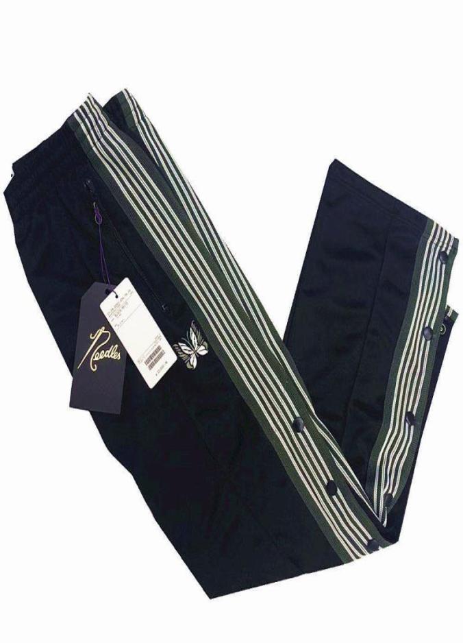 

High Quality AWGE Butterfly Embroidered Pants Street Men Women AWGE x Needle Pants Button Stripe Jogging4185689, Beige