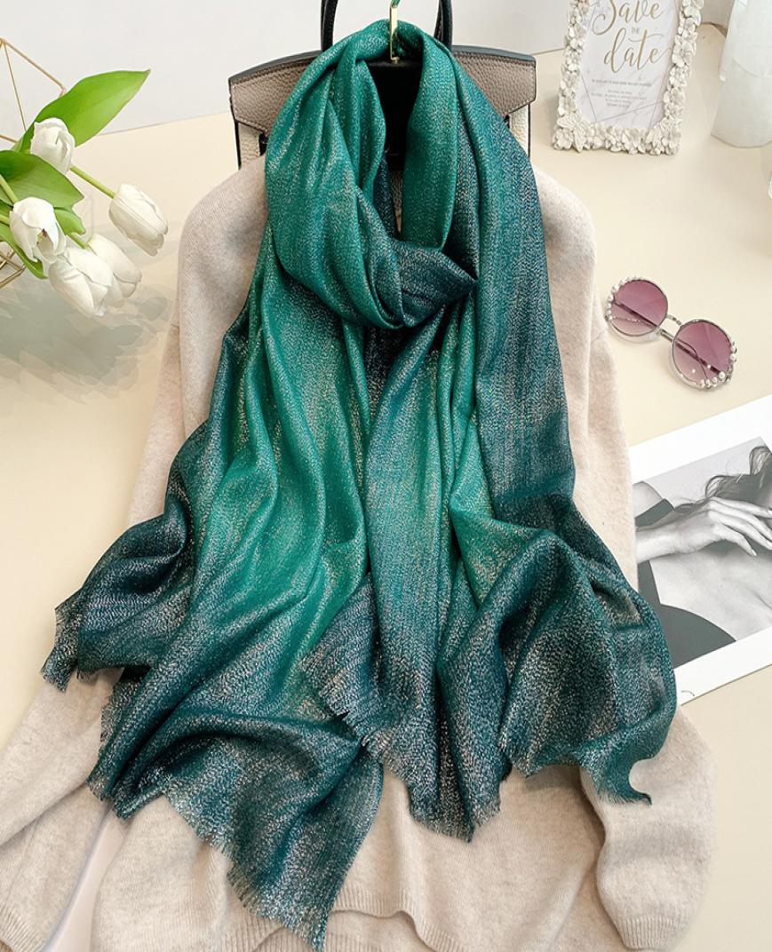 

Fashion Gradient Lurex Glitter Hijab Scarf Maxi Wraps Scarves Autumn Headhand Shawls Muslim Long Islamic Shimmer Fringe Scarves T25009166