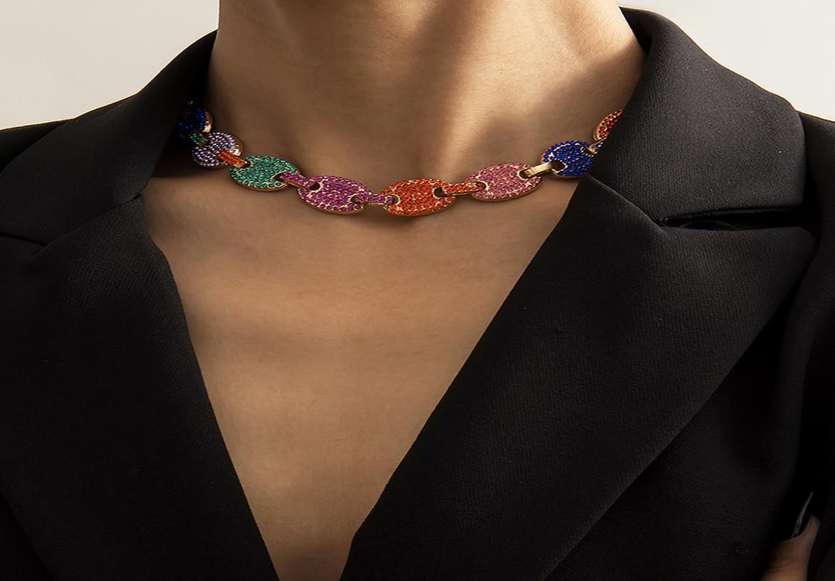 

New trendy ins colorful full diamond zirconia rhinestone pretty 3d butterfly necklace fashion woman statement choker necklace gold2290280