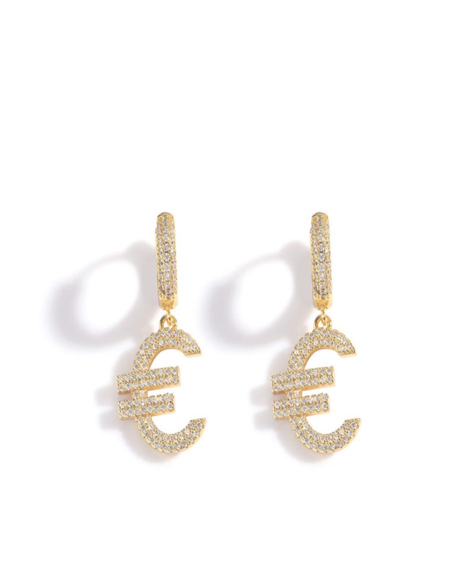 

18K Gold Plated Iced Out Euro Symbol Earring Stud Earrings for Men Women Hip Hop Jewelry Gift9973520
