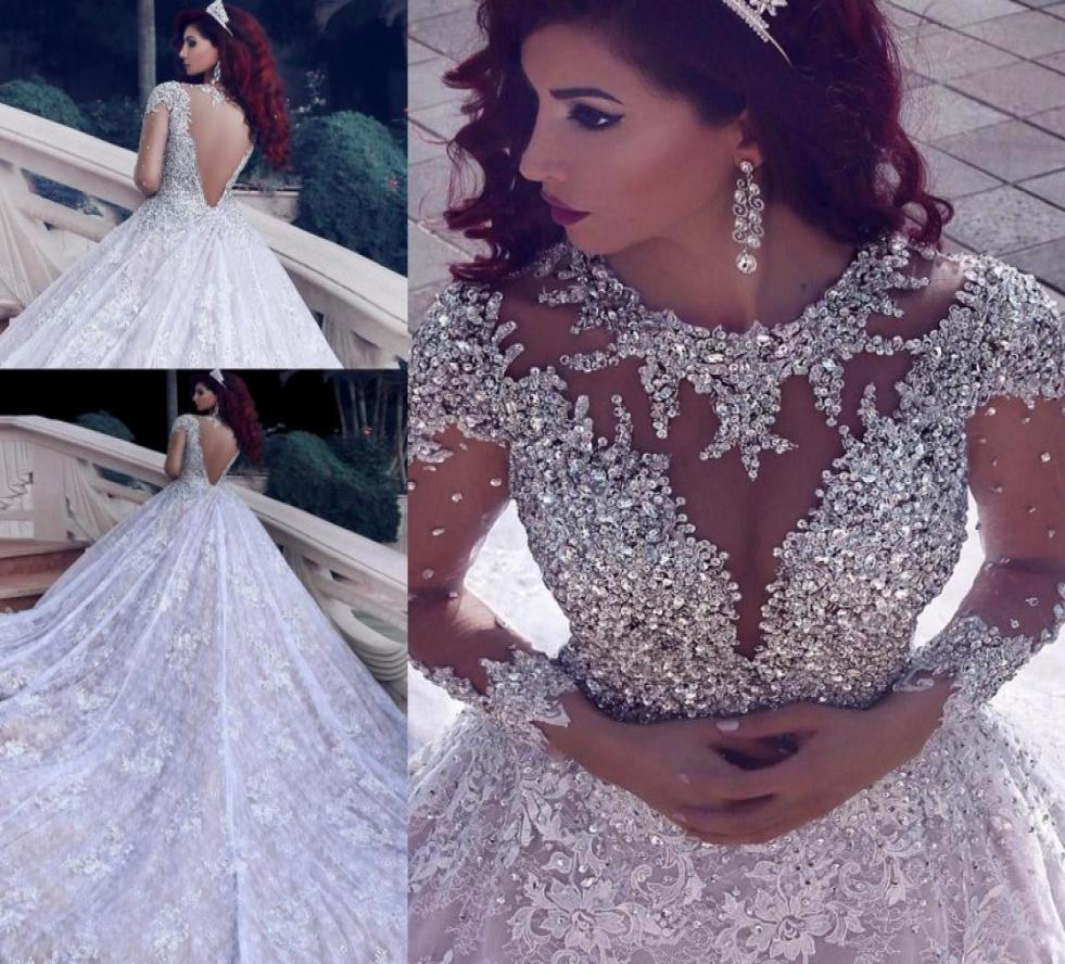 

Luxury Beading Long Sleeve Wedding Dress With Sweep Train Sequined Lace Vintage Arabic Bridal Gowns Turke Robe De Mariage6775399, Gold