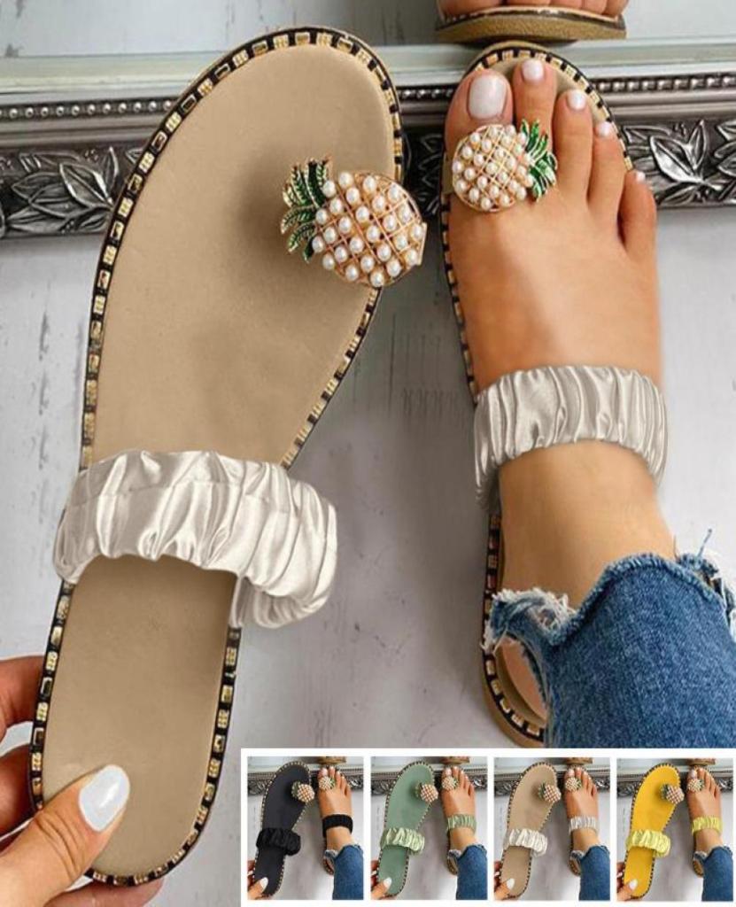 

Slippers Women Girls Pearl Flat Bohemian Casual Sandals Beach Shoes Sliders1087287, Beige