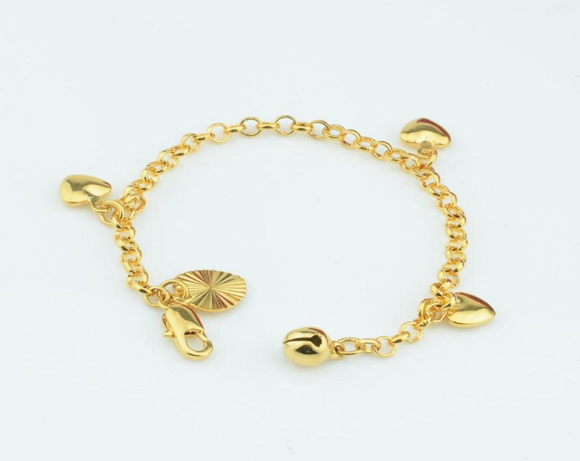 

Fashion Baby Kids Women Gold Color Filled Lovely Smooth HEART Jingle Bell Charm Bracelet NEW8203066