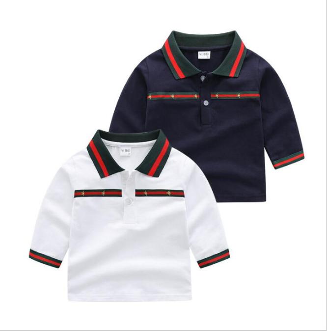

Spring Fall Baby Boys Girls Tshirts Lovely Kids Long Sleeve Tshirt TurnDown Collar Childern Cotton Casual Shirt Child Pullover 1405018, White