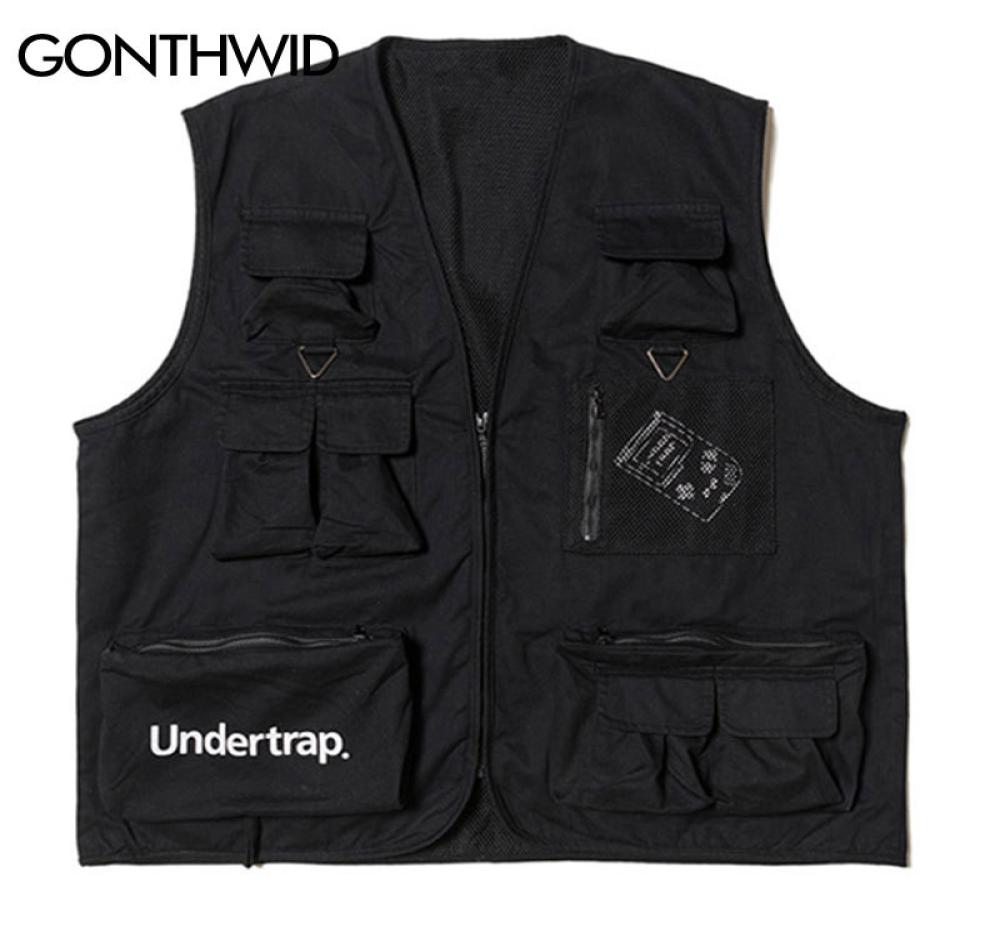 

GONTHWID Utility Multi Zipper Pockets Sleeveless Jackets Tool Waistcoats Tactical Combat Vest Casual Travel Outdoor Jacket Coat LJ6782070, Black