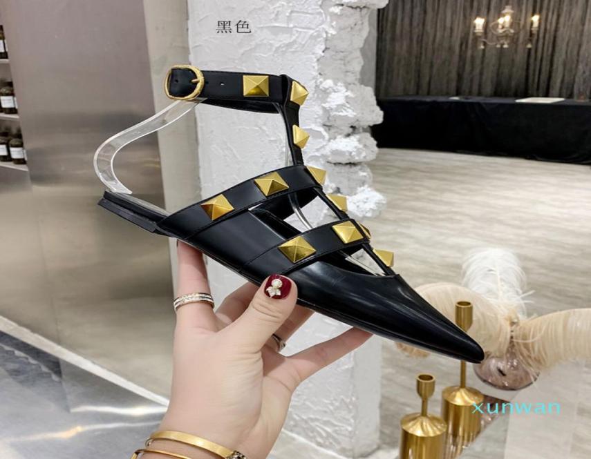 

2022pink slippers female sandals spring new single shoes leather fine with simple belt buckle pointed sandals6322089, Watermelon