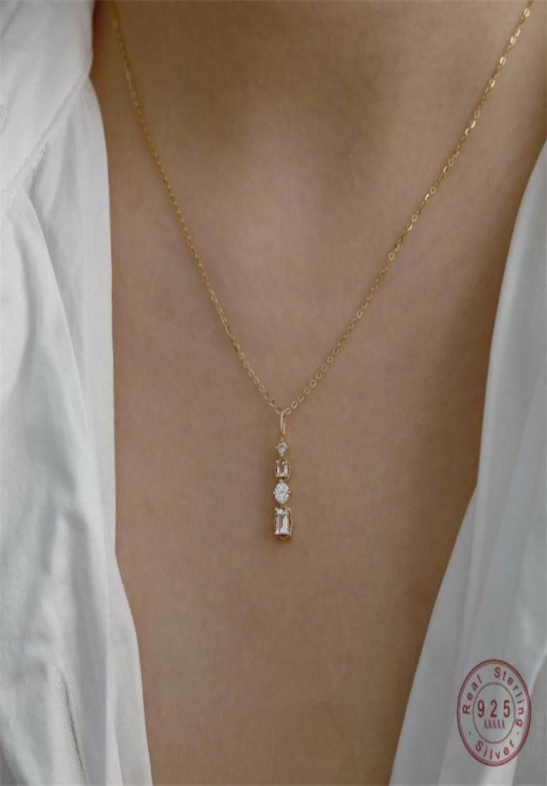 

925 Sterling Silver Japanese Square Bar Crystal Pendant 14k Gold Plating Necklace Women Light Luxury Temperament Wedding Jewelry 22736773