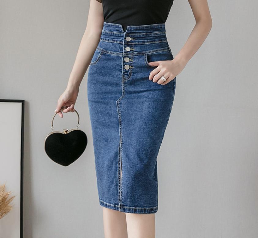 

Skirts Women039s Denim Wrap Skirt High Wasit Buttons Jeans Female Pencil Front Split 2022 Summer Vintage7303290, Blue