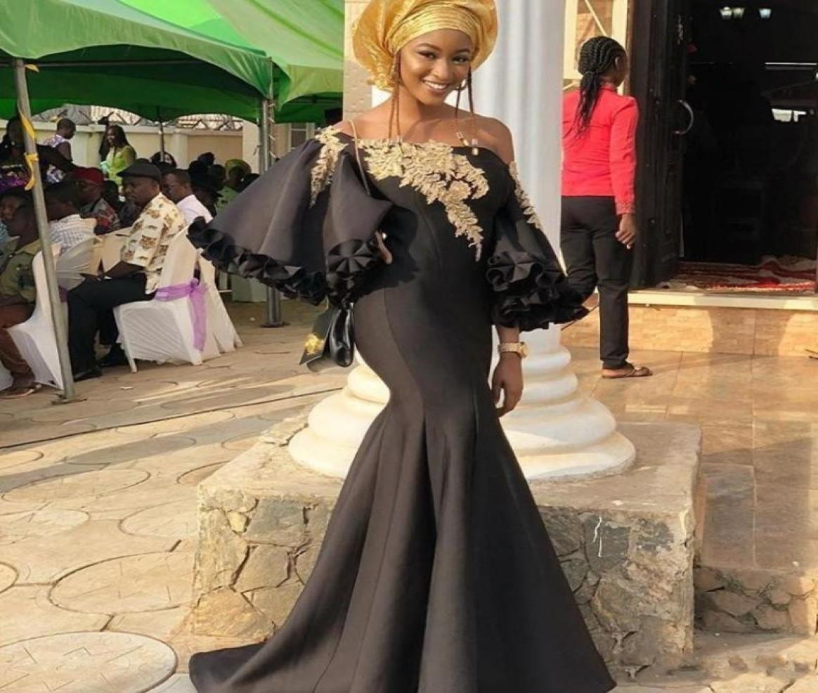 

2020 Glamorous Mermaid Stylish Prom Dress Sexy Bateau Golden Applique Long Sleeve Special Party Dress Cheap Dubai AsoEbi Evening D4222453, Sage