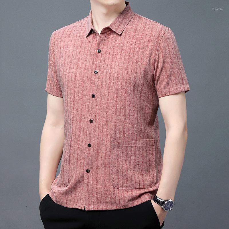

Men's Casual Shirts 2023 Men's Summer Linen Short-Sleeved Shirt Business Striped Fashion Thin, Black