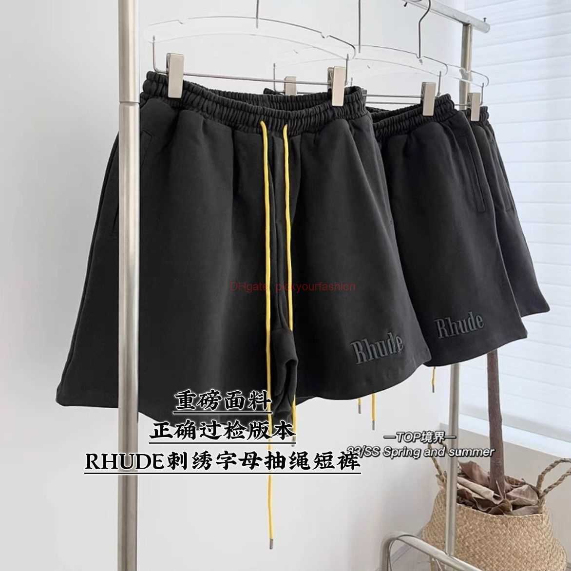 

Designer Short Fashion Casual Clothing Beach shorts Pure Cotton Rhude Embroidered Letter Shorts for Men Women Couples American High Street Loose Fashion Brand Capr, Rh dark cobalt black grey shorts