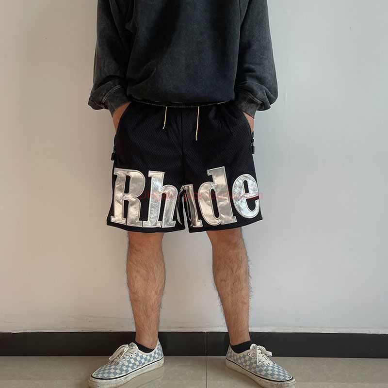 

Designer Short Fashion Casual Clothing Beach shorts Rhude Mesh Fabric Letter Leather Embroidered Letter Shorts Mens Womens Five Point Sweatpants Straight Tube Fas, Black
