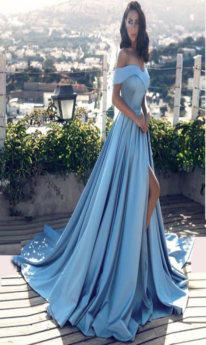 

Glamorous 2017 OfftheShoulder ALine Evening Dress ALine Sexy Side Split Sweep Train Prom Gown Fast 1075454, Champagne
