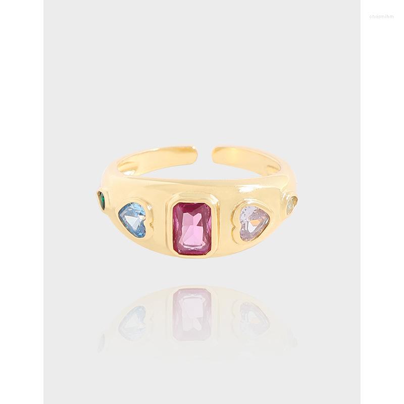 

Cluster Rings Luxury S925 Sterling Silver Mix Color Zircon Open Women Geometric Waterdrop Crystal Adjustable Finger Fine Jewelry