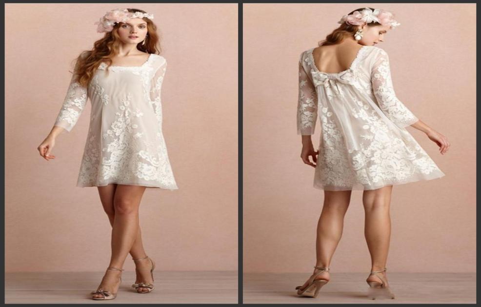 

2019 New Mini Short Wedding Dresses Square Neckline Long Sleeves Backless Wedding Dress Appliqued Lace Beach Bridal Gowns 5527963244, Grape